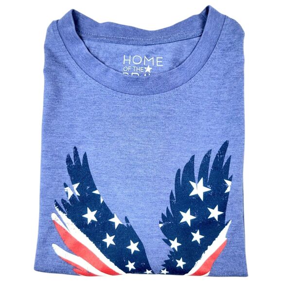 Mens XXL "HOME OF THE BRAVE" Blue Patriotic Soft Cotton Blend Short Sleeve Shirt - Picture 5 of 12